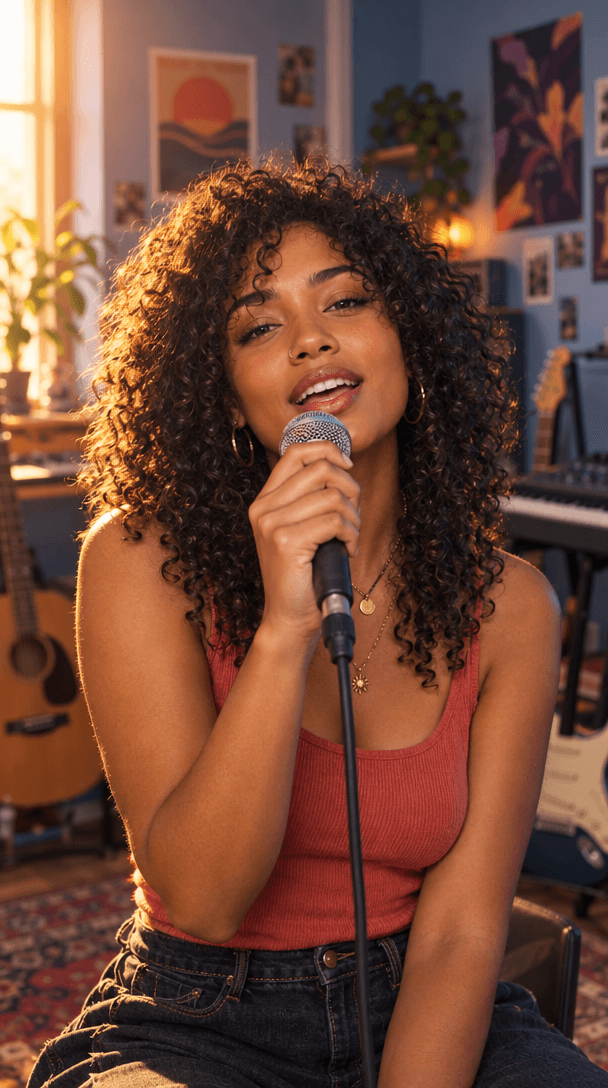 A musician performing in a home studio